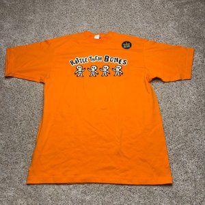 VINTAGE Halloween T Shirt Adult Medium Orange Glow in the Dark Rattle Them Bones